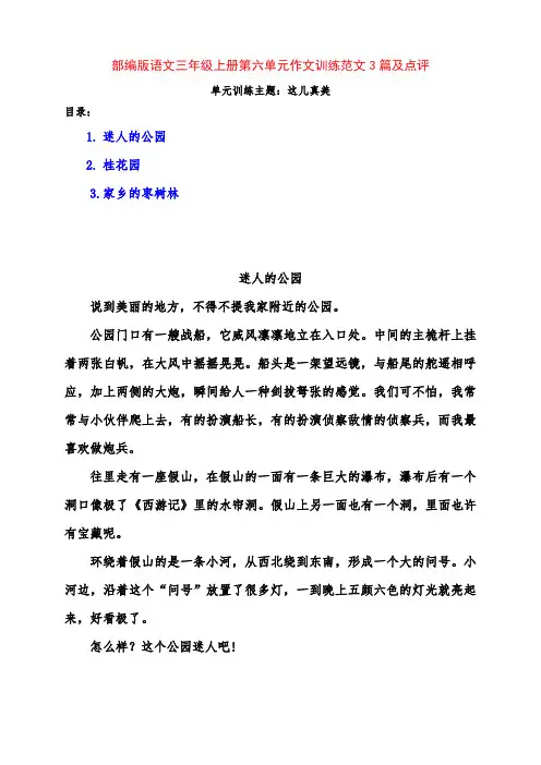 部编版小学三年级语文上册第六单元习作《这儿真美》范文3篇及点评