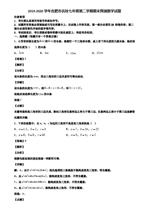 2019-2020学年合肥市名校七年级第二学期期末预测数学试题含解析