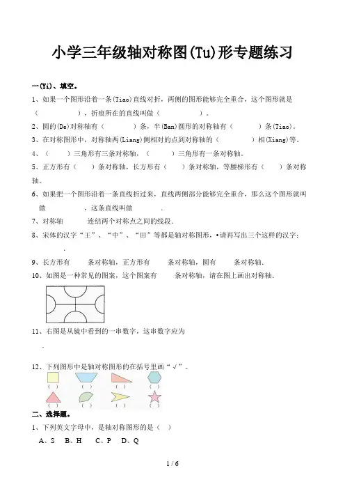 小学三年级轴对称图形专题练习