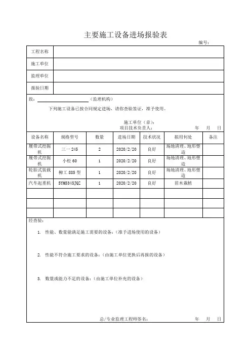 主要施工设备进场报验表