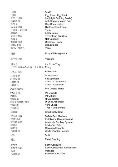 冰箱英语词汇