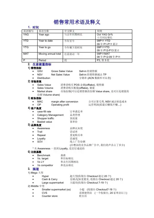 玛氏销售常用术语(中英对照)