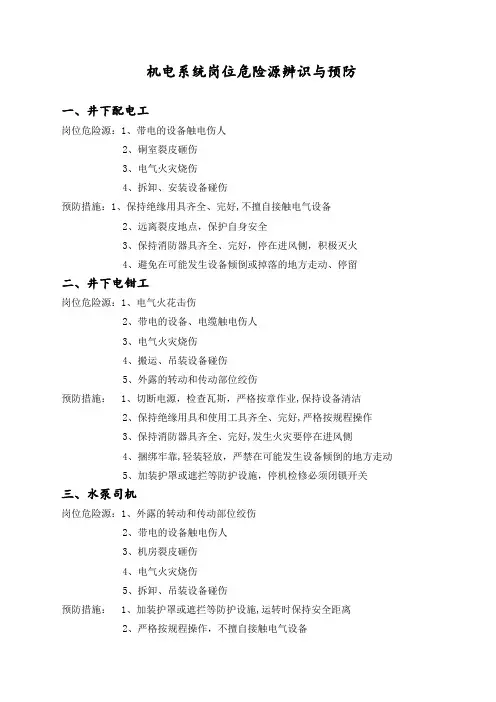 煤矿各系统岗位危险源辩识及预防