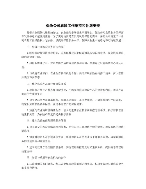 保险公司农险工作举措和计划安排