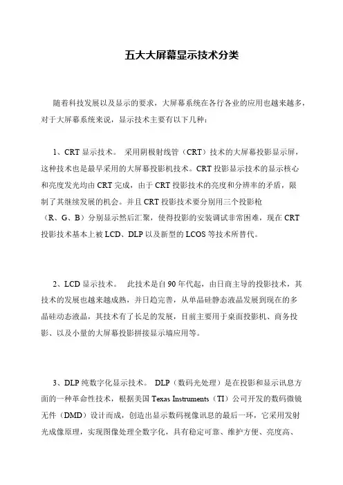 五大大屏幕显示技术分类