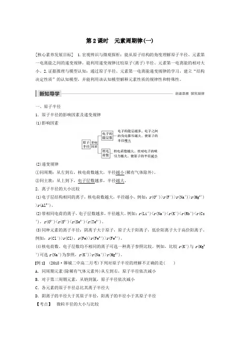 2019_2020学年高中化学第一章第二节原子结构与元素的性质第2课时元素周期律(一)教案新人教版选修3