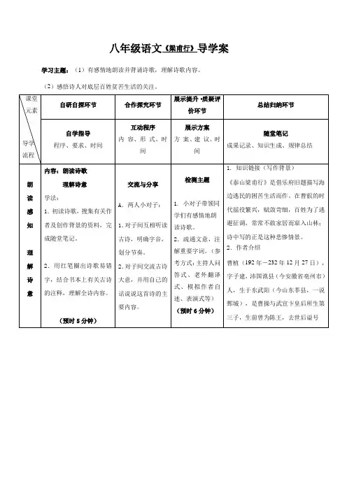 初二八年级上册语文部编版第三单元课外古诗词诵读《梁甫行》01 导学案
