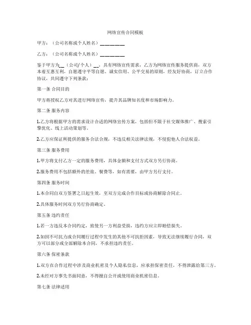 网络宣传合同模板