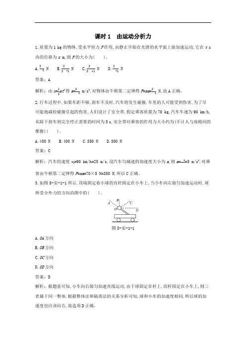 2020_2021学年新教材高中物理实验课时1由运动分析力练习含解析鲁科版必修第一册