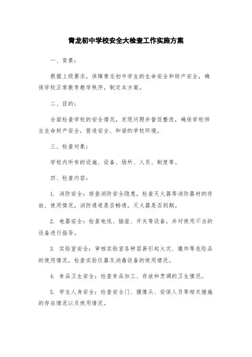 青龙初中学校安全大检查工作实施方案