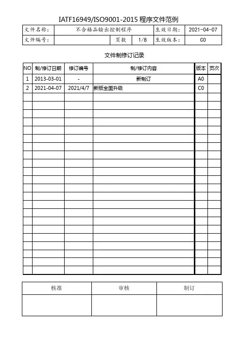 IATF16949不合格品输出控制程序