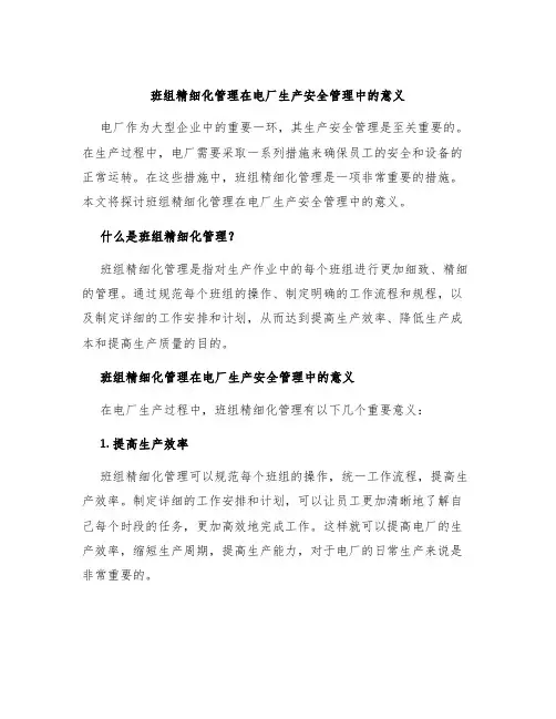 班组精细化管理在电厂生产安全管理中的意义