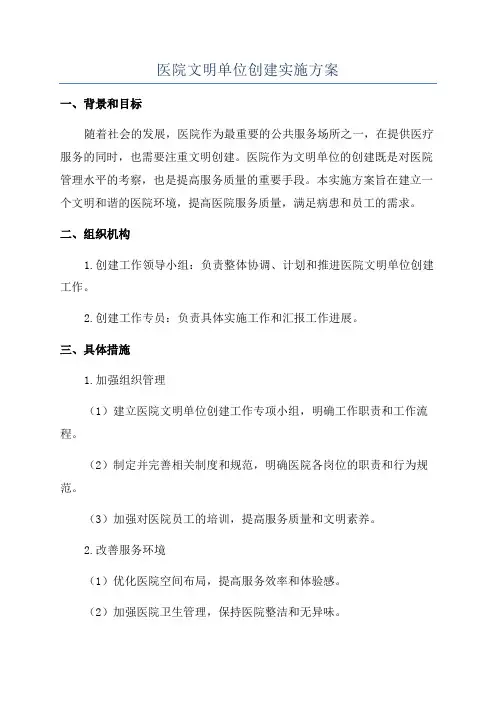 医院文明单位创建实施方案