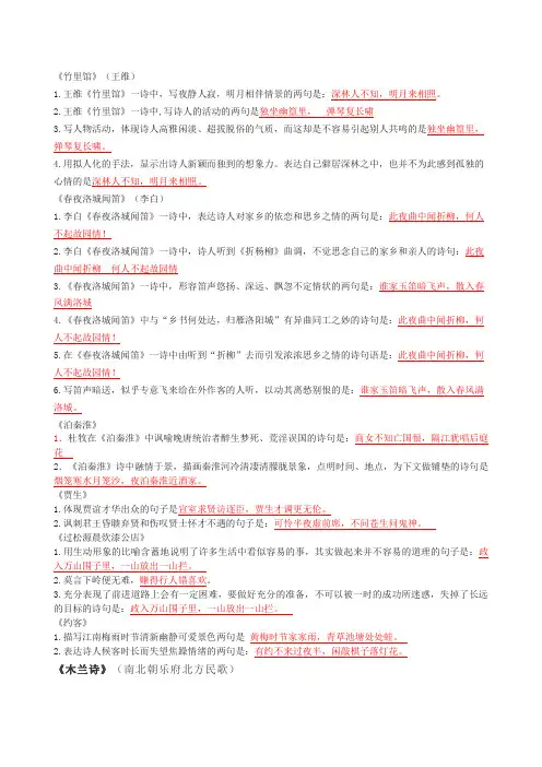 古诗理解性默写(教师版)