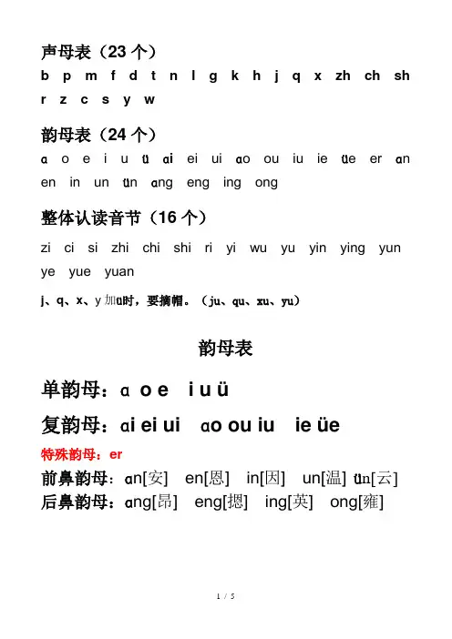 小学一年级汉语拼音字母表(详细)