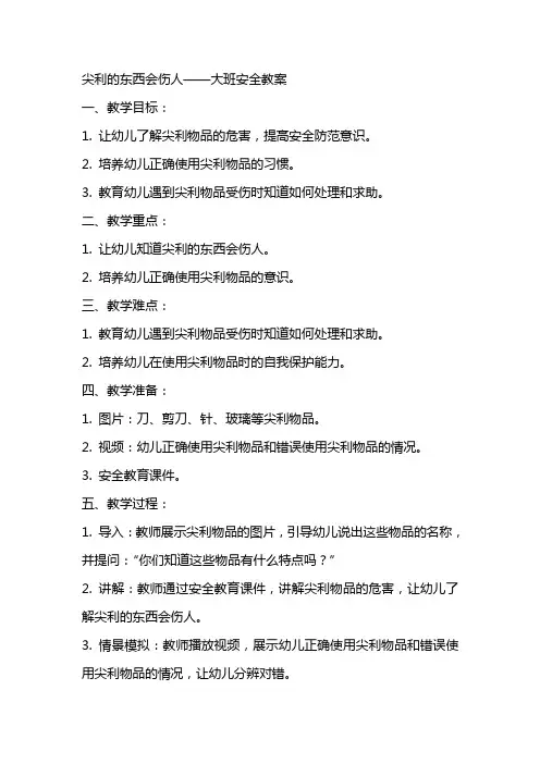 尖利的东西会伤人大班安全教案