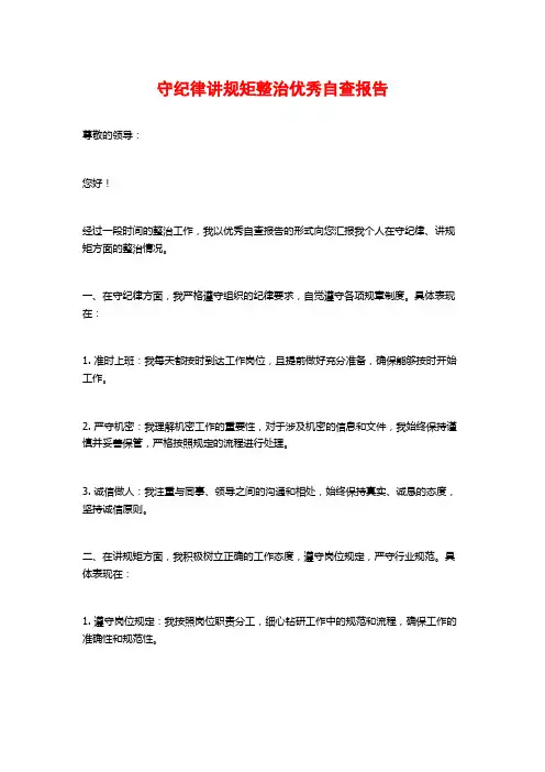 守纪律讲规矩整治优秀自查报告