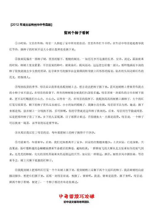 阅读理解2-环境描写作用题