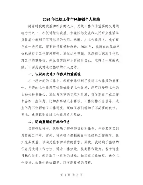2024年民航工作作风整顿个人总结
