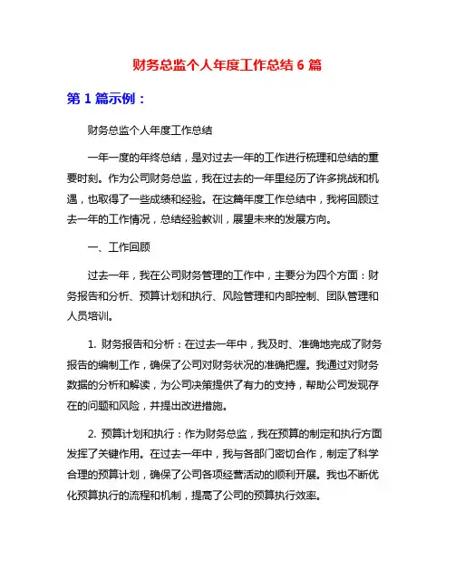 财务总监个人年度工作总结6篇