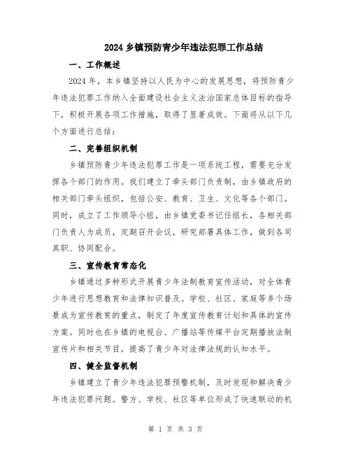 2024乡镇预防青少年违法犯罪工作总结