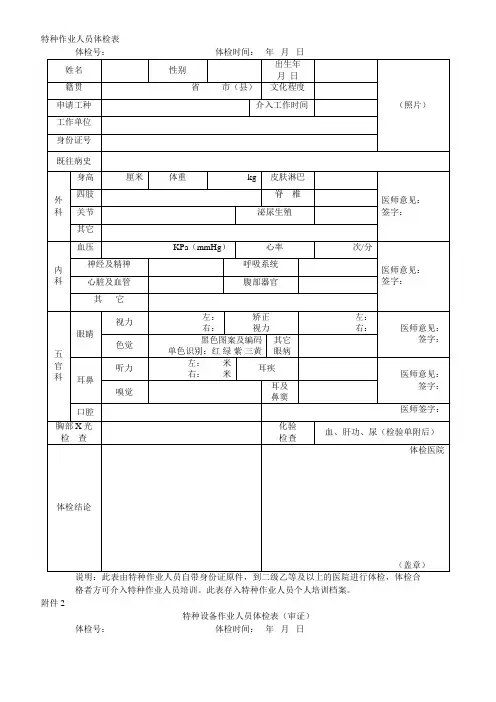 特种设备作业人员体检表