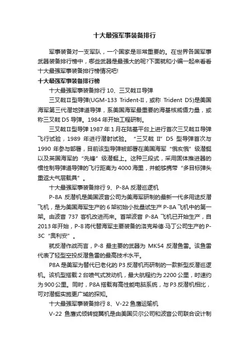 十大最强军事装备排行