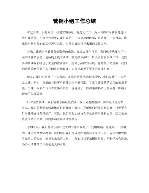 营销小组工作总结