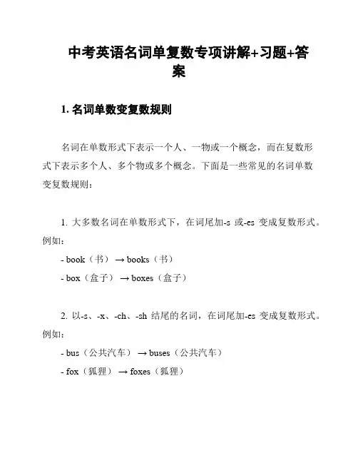 中考英语名词单复数专项讲解+习题+答案