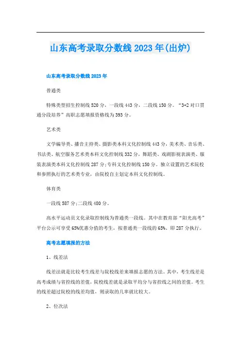 山东高考录取分数线2023年(出炉)
