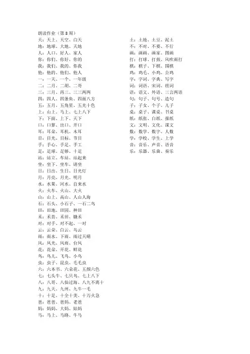 部编一年级语文上册一二单元生字组词