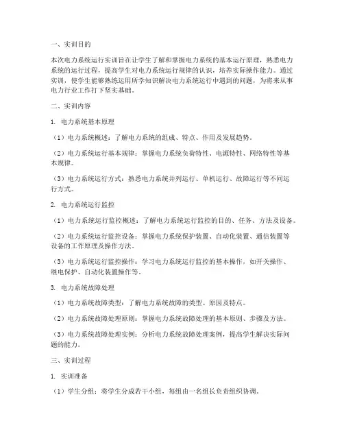 电力系统运行实训报告书