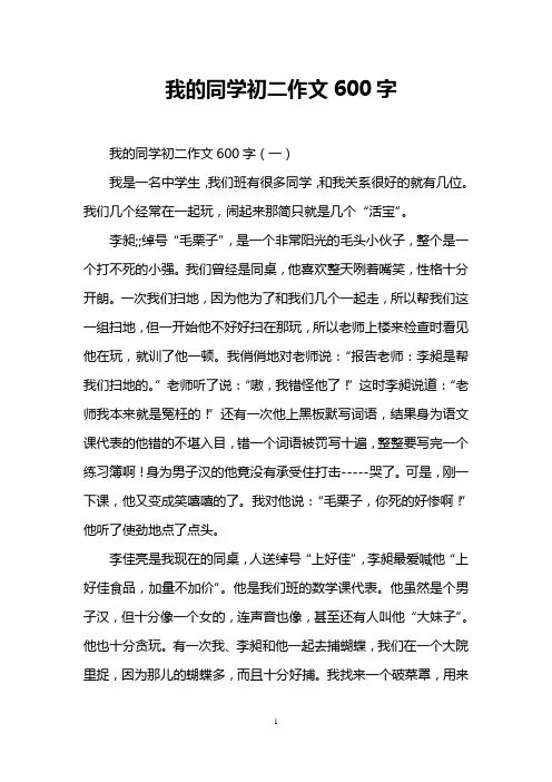我的同学初二作文600字