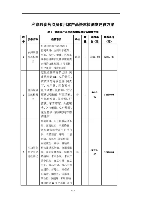 利津县食药监局食用农产品快速检测室建设方案