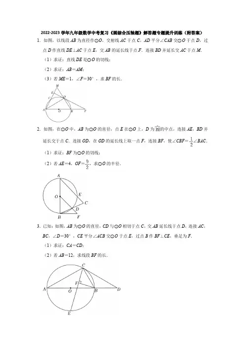 2023年中考数学专题复习《圆综合压轴题》解答题专题提升训练+