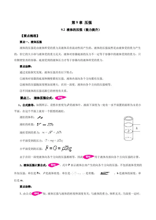 9.2 液体的压强(能力提升)-2020-2021学年八年级物理下册要点突破与同步训练(人教版)