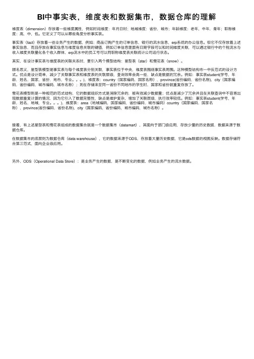 BI中事实表，维度表和数据集市，数据仓库的理解