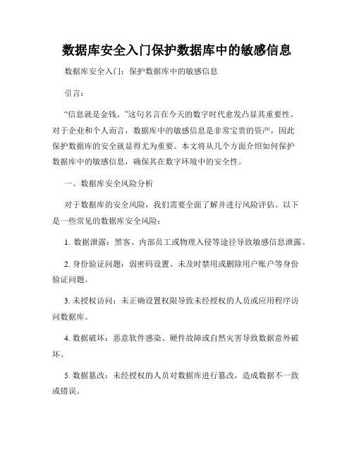 数据库安全入门保护数据库中的敏感信息