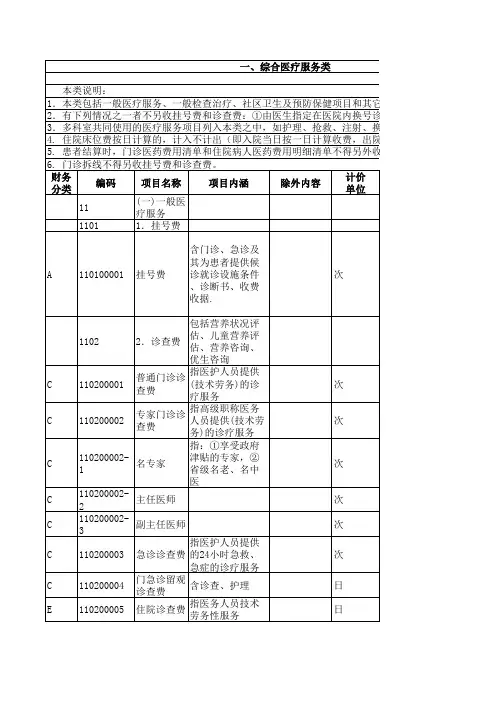 广东省医疗服务价格表
