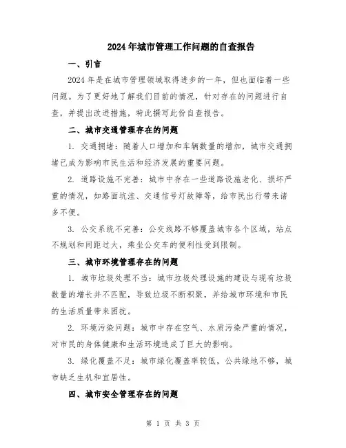 2024年城市管理工作问题的自查报告