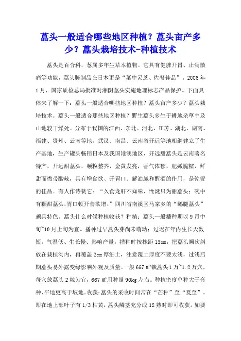 藠头一般适合哪些地区种植？藠头亩产多少？藠头栽培技术 - 种植技术