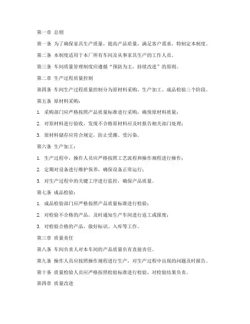 家具厂车间质量管理制度