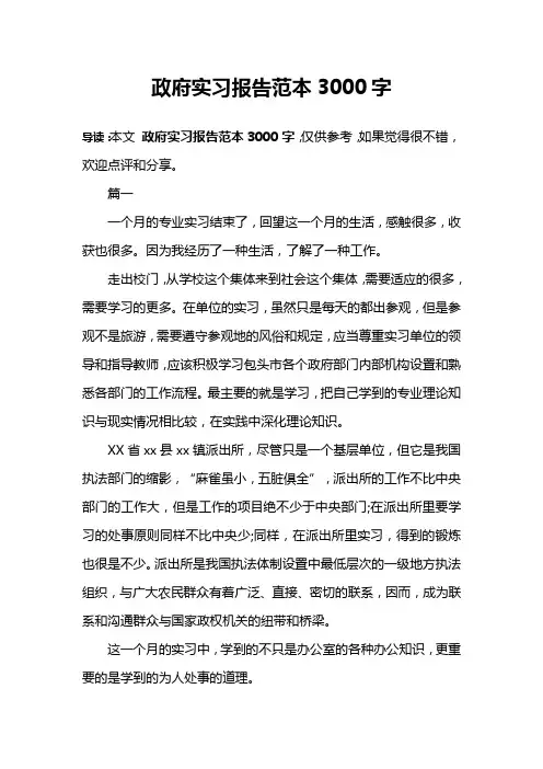 政府实习报告范本3000字
