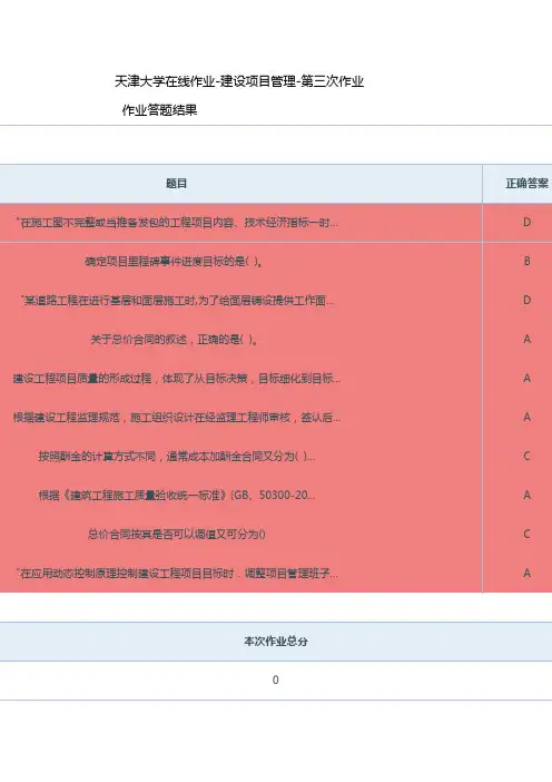 天津大学在线作业做题答案建设项目管理(第三次作业)