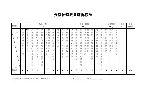 分级护理质量评价标准表模板