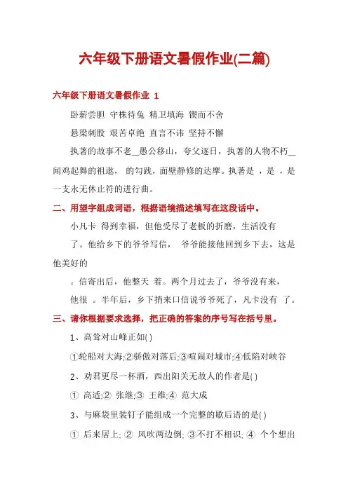 六年级下册语文暑假作业(二篇)