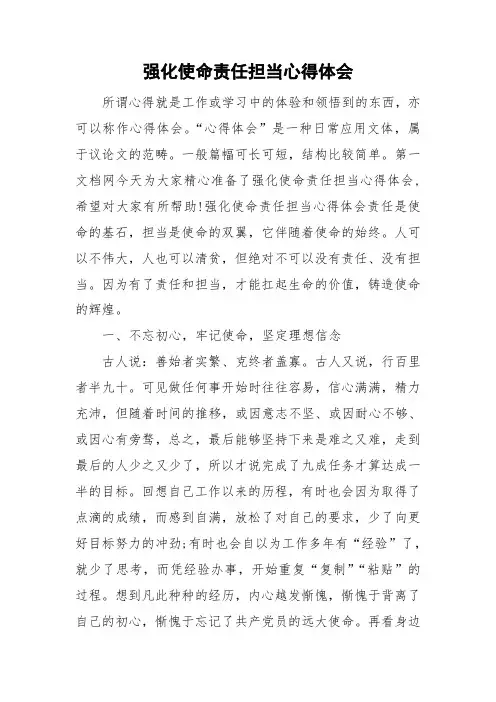 强化使命责任担当心得体会