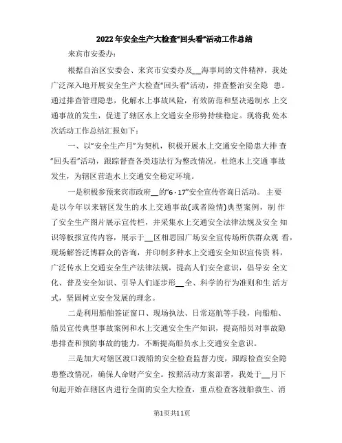 2022年安全生产大检查“回头看”活动工作总结