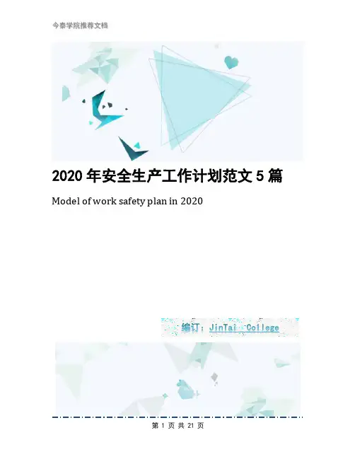 2020年安全生产工作计划范文5篇1