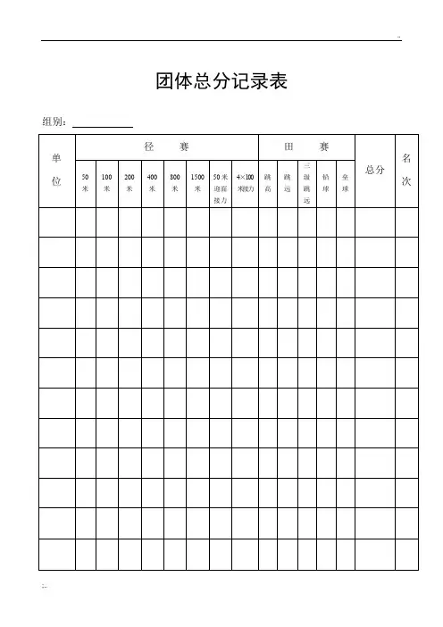 田径运动会各种用表、检录表、统计表